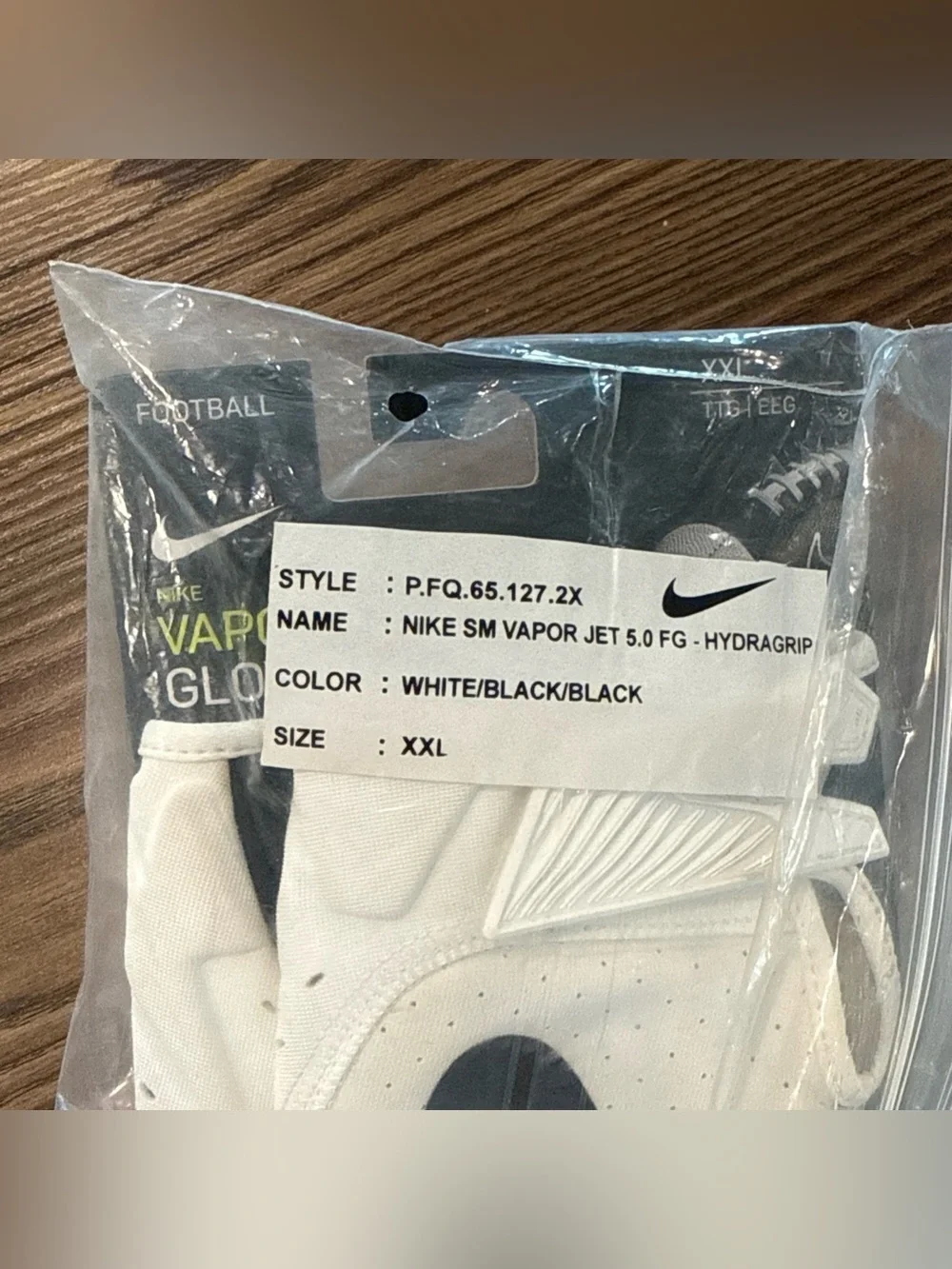 Size 2XL Nike Vapor Jet 5.0 FG Hydragrip Receiver Gloves White/Black PGF048